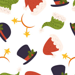 Seamless Pattern With Whimsical Christmas Festive Hats Radiating Holiday Cheer With Its Joyful Colors And Playful Design