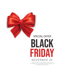 Decorative black bow isolated on white for black friday sale design. Vector illustration