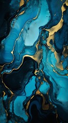 Luxurious Abstract Fluid Art with Deep Blue and Gold Accents