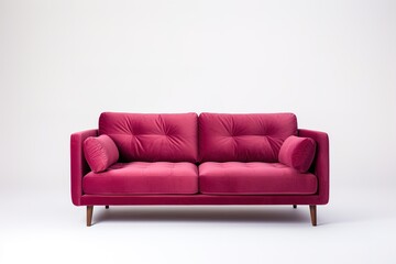 Accent bright sofa - burgundy or red colors. White empty wall background template for creativity. Luxury living room interior design. 3d rendering