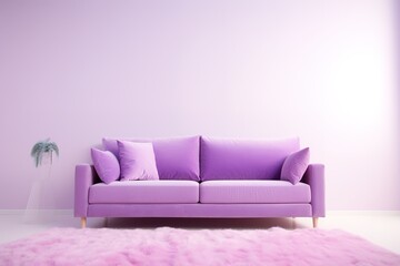 Ultra violet. The interior room with a ultra violet sofa, a large lamp and a table. 3d illustration.