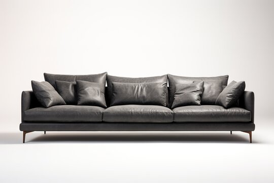 Studio shot of a grey sofa on a carpet isolated on white background