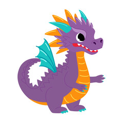 Cute violet dragon. Child dragon persona. Cartoon modern style vector illustration.