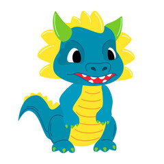 Cute blue dragon. Child dragon persona. Cartoon modern style vector illustration.