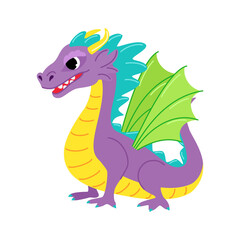 Cute violet dragon. Child dragon persona. Cartoon modern style vector illustration.