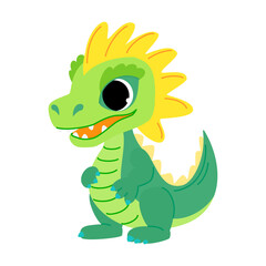Cute green dragon. Child dragon persona. Cartoon modern style vector illustration.