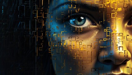 Woman digital illusion in virtual reality spectrum