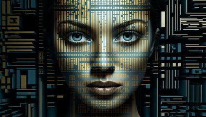 Abstract Portrait of a Tech-Savvy Woman Immersed in Futuristic Virtual Reality, Combining Modern Aesthetics with Advanced Digital Innovation, Illustrating the Boundless Potential of Cyber Technologies