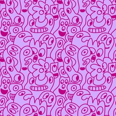 Cartoon retro monsters seamless Halloween pattern for wrapping paper and fabrics and linens and kids