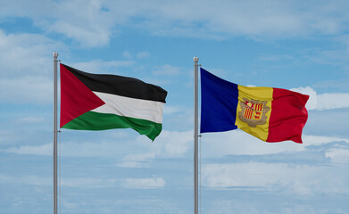 Palestine and Gaza Strip and Andorra national flags, country relationship concept
