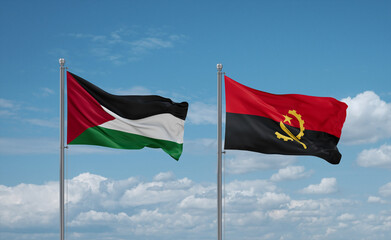 Naklejka na ściany i meble Palestine and Gaza Strip and Angola national flags, country relationship concept