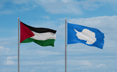 Palestine and Gaza Strip and Antarctica flags, country relationship concept