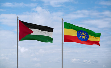Ethiopia and Palestine and Gaza Strip flags, country relationship concept