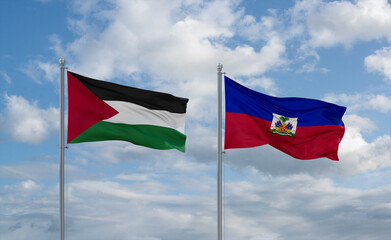 Haiti and Palestine and Gaza Strip flags, country relationship concept