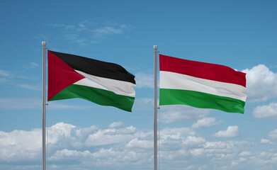 Hungary and Palestine and Gaza Strip flags, country relationship concept
