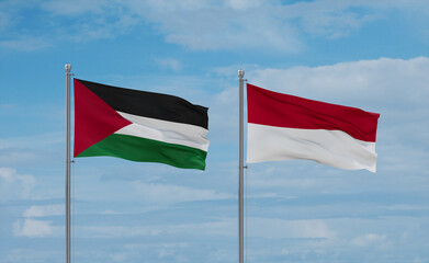 Indonesia and Palestine and Gaza Strip flags, country relationship concept