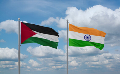 India and Palestine and Gaza Strip flags, country relationship concept