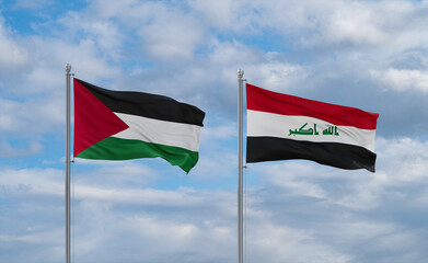 Iraq and Palestine and Gaza Strip flags, country relationship concept