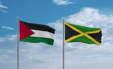 Jamaica and Palestine and Gaza Strip flags, country relationship concept