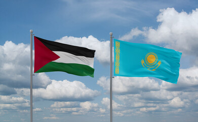 Kazakhstan and Palestine and Gaza Strip flags, country relationship concept