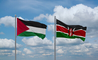 Kenya and Palestine and Gaza Strip flags, country relationship concept