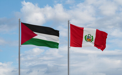 Peru and Palestine and Gaza Strip flags, country relationship concept