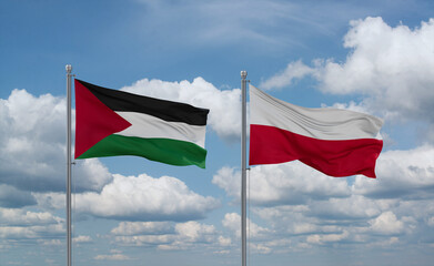 Poland and Palestine and Gaza Strip flags, country relationship concept