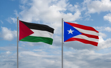 Puerto Rico and Palestine and Gaza Strip flags, country relationship concept