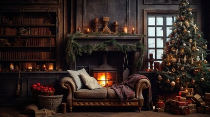 Living room decorated for Christmas