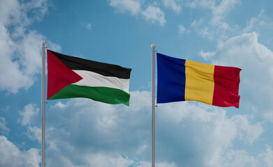 Romania and Palestine and Gaza Strip flags, country relationship concept
