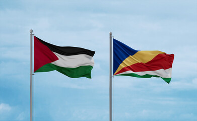 Seychelles and Palestine and Gaza Strip flags, country relationship concept