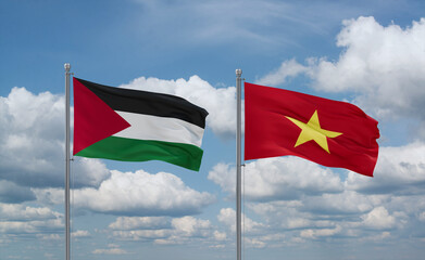 Vietnam and Palestine and Gaza Strip flags, country relationship concept