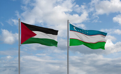 Uzbekistan and Palestine and Gaza Strip flags, country relationship concept