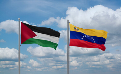 Venezuela and Palestine and Gaza Strip flags, country relationship concept