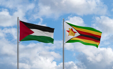 Zimbabwe and Palestine and Gaza Strip flags, country relationship concept