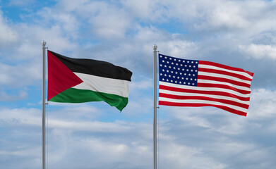 USA and Palestine and Gaza Strip flags, country relationship concepts