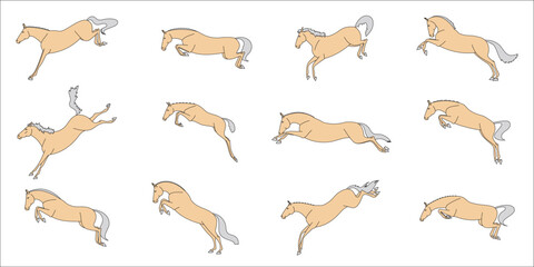 Outline horses jumping free, vector illustration