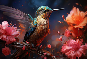 Scaly-breasted hummingbird feeding on flowers. Created with Generative AI