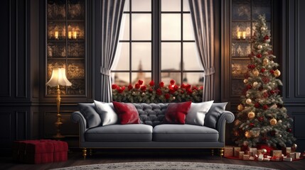 Fototapeta premium Living room decorated for Christmas