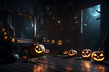 halloween backgrounf with pumpkin and bats