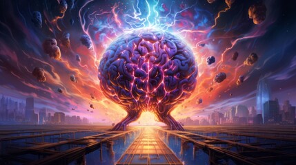 Creative Concept Art Of A Human Brain. Modern Wallpaper.