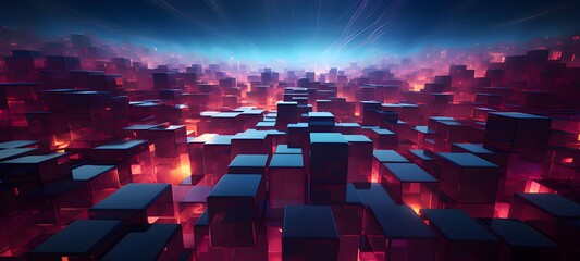 Geometry ai cyberspace neon glowing modern digital abstract 3D background. technological processes, digital storages, science, education, Abstract background hexagon pattern with glowing lights