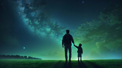 Man and Child Silhouettes in the Field