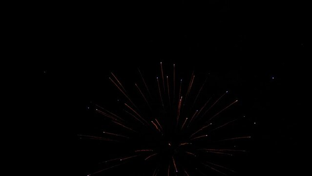 Multicolor fireworks sparks fly across black night sky on holiday event