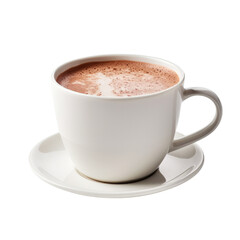 Hot chocolate drink with white cup isolated on transparent background.
