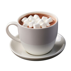 Hot chocolate, marshmallow drink with white cup isolated on transparent background.