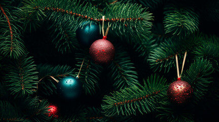Obraz na płótnie Canvas Closeup of pinetree branches with christmasballs