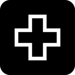 Cross in Soft Square Symbol First Aid Kit Emergency Healthcare Black and White Sign Icon. Vector Image.
