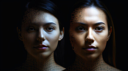 Digital Mosaic Twins, generative ai - obrazy, fototapety, plakaty