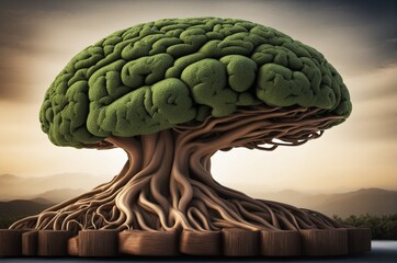 brain shaping tree, symbolizing emotional intelligence .  - obrazy, fototapety, plakaty